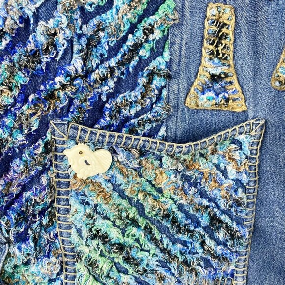Yak Magik Jacket Size Medium Blue Denim  Art To Wear Cotton Silk Lagenlook Nepal - Picture 4 of 5